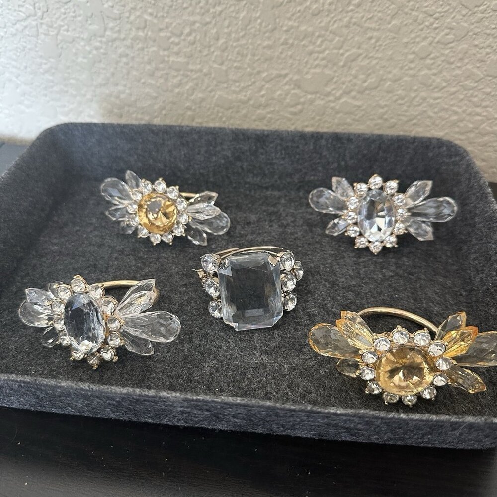 Set Of Five Rhinestone Napkin Rings Gold Silver Crystal Yellow READ‎